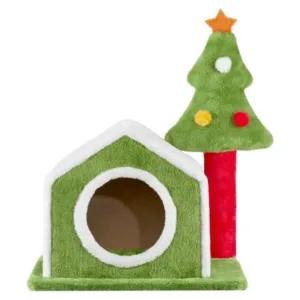 24in Soft Plush Christmas Cat Bed Cave Holiday Decor Pet House for Indoor Cats