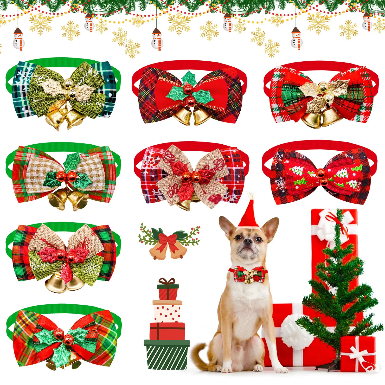 lovingnook Dog Collar with Bell Tie Pet Cat Tie Collar Fashionable Adjustable Collar Cat Dog Clothing Pet Supplies New Year Gift